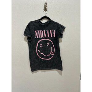 NEW Nirvana Stonewashed Gray Smiley Tee Size Small
